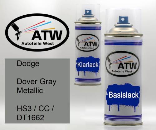 Dodge, Dover Gray Metallic, HS3 / CC / DT1662: 400ml Sprühdose + 400ml Klarlack - Set, von ATW Autoteile West.